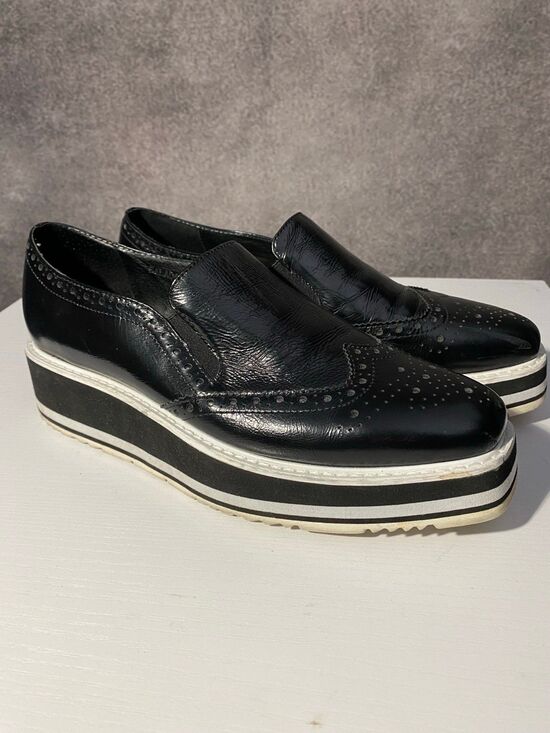Shoes - Silent D Salada Black Leather Platform Brogue Loafers Slip On Womens 37 US 6.5